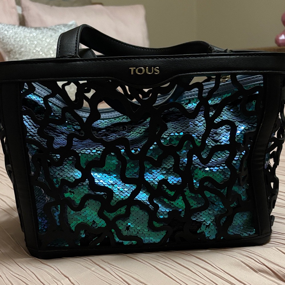 ORIGINAL Tous Black and Iridescent Sequin Tote